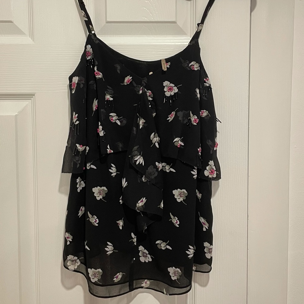 Rebecca Taylor Beaded Layered Floral Top Tank